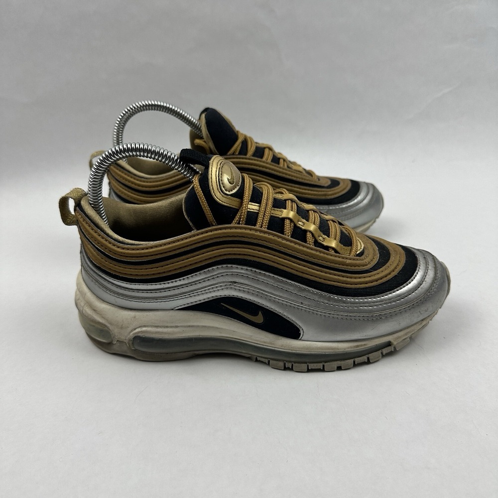 Nike Air Max 97 Women 8 Gold Silver Black AQ4137-700 Metallic Glitter Sneakers